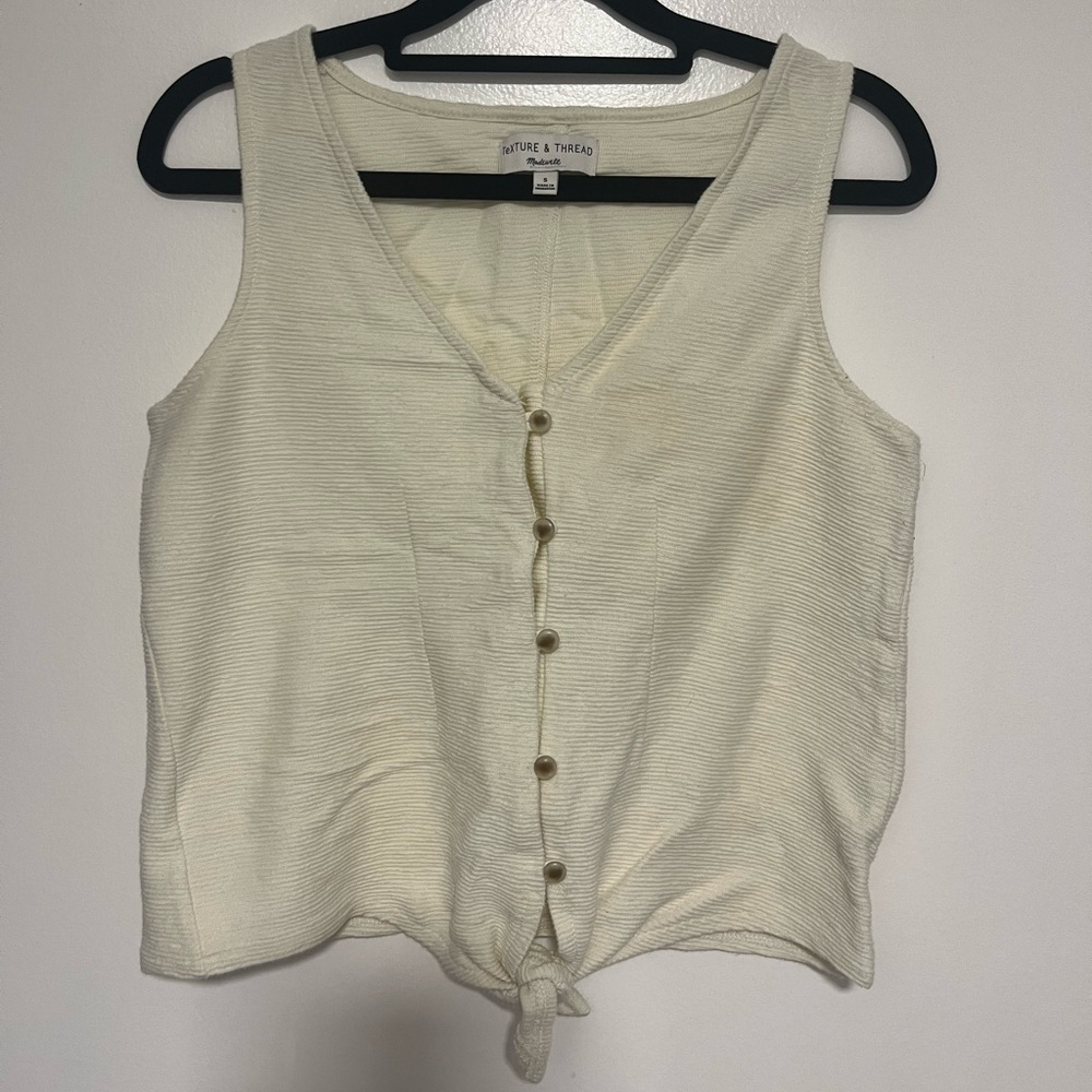 Madewell Cream Button-Front Tie Hem Tank